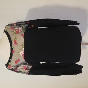 Bebe black embroidered mesh top sweatshirt
